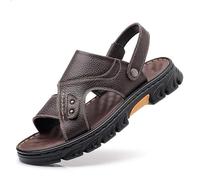 Leather Sandals Men's Summer Slippers Outdoor Trekking Sandals Comfortable Genuine Leather Summer Shoes Non-Slip Breathable Beach Sandals with Open Toe Leisure Sandals, brown, 9 UK