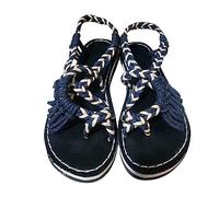Leather Sandals Women Sandals Womens Flat Strap Large Size Color Matching Knot Sandals Women's 2023 New European And American Beach Slip On Flat Sandals Womens Black Sandals Size 5 Art (Navy, 7.5)