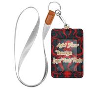 Leather Security Badge Holder octopodes Red and Black Ocean