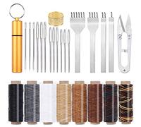 Leather Sewing Kit, Leather Working Tools Repair Kit with Prong Punch, Waxed Thread, Sewing Needles for DIY Leather Hand Stitching Sewing
