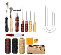 Leather Sewing Tools 14 Pieces Hand Sewing Repair Kit Craft DIY Hand Stitching Kit with Groover Awl Waxed Thimble Thread for Sewing Leather, Canvas or Other Leathercraft Projects