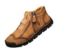 Leather Shoes for Men UK Without Laces Leather Handcrafted Walking Shoes Mens Easy Close Casual Walking Trainers with Zipper Sports Shoe Comfort Work Sneaker Mens Casual Sneakers Yellow