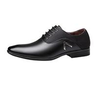 Leather Shoes Men,Men's Leather Oxford Shoes,Classical Slip On Low Rubber Sole Block Heel Work Comfortable Classic Smart Comfortable for Walking Suit Business Black