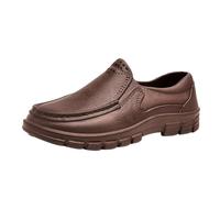 Leather Shoes Men's Black Business Loafer Slip-On Safety Single Shoes Wide Feet Casual Shoes Comfortable & Waterproof Walking Shoes Stylish and Beautiful Business Shoes Elegant Men's Shoes, brown, 9.5