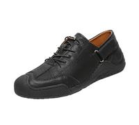 Leather Shoes Men's Handmade Hiking Shoes Flat Sole Trainers Non-Slip Trekking Shoes Plain Low Top Walking Shoes Waterproof Outdoor Shoes Soft Low Shoes Men Lightweight Sports Shoes, black, 8 UK