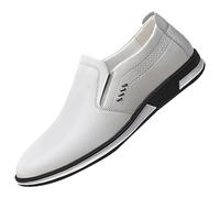Leather Shoes Men's Sportlish, Sports Shoes, Men's Leather, Business Shoes, Soft Sole, Wedding Shoes, Slip-On Casual Shoes, Lightweight Work Shoes, Cushioning, Slip-On Shoes, White, 8 UK