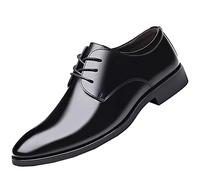 Leather Shoes Men's Suit Shoes Plain Elegant Formal Non-Slip Business Shoes Leather Breathable Lightweight Comfortable Moccasin Outdoor Wedding Business Formal Shoes with Laces 39-44, black, 7 UK