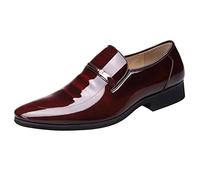 Leather Shoes Men's Suit Shoes Pointed Toe Leather Formal Low-Top Business Shoes Plain Classic Derby Oxford Wedding Shoes Business Slip On Patent Shoes Prom 40-45, brown, 12 UK