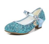 Leather Shoes Spring Autumn Causal Princess Shoes for Girls Fashion Sequins Wedding Party High Heel Shoe Non-Slip(Blue,36)