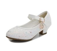 Leather Shoes Spring Autumn Causal Princess Shoes for Girls Fashion Sequins Wedding Party High Heel Shoe Non-Slip(White,36)