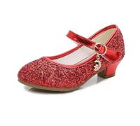 Leather Shoes Spring Autumn Causal Princess Shoes for Girls Fashion Sequins Wedding Party High Heel Shoe Non-Slip(Red,36)
