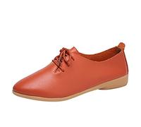 Leather Shoes Women's Black Heel Evening Shoes Women's Elegant Vintage Loafers Japanese Business Shoes Comfortable Low Shoes Lightweight Cute Slip On Boat Shoes Pointed Casual Shoes, orange, 8 UK
