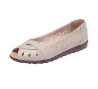 Leather Shoes Women's Summer Hollow Out Loafers Fish Mouth Peep Toe Single Shoes Comfortable Shoes Soft Sole Ballet Flats Flat Casual Shoes Women's Shoes Front Closed Back Open Sandals, beige, 8.5 UK