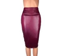 Leather Skirt, Pencil Skirts Back Split Women Sexy Skirt Black High Waist PU Leather Vintage Long Pencil Skirts(Wine red,3XL)