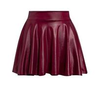 Leather Skirt, Pencil Skirts Women Black Faux Leather Skirts High Waist Pleated Solid Color Mini(Claret,L)