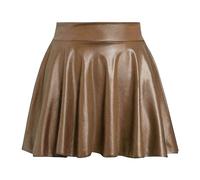 Leather Skirt Real Leather High Waist Pleated Solid Color Short Skirt Loose Skirt Metallic Skater Skirt Glitter Shiny Flared Pleated A-Line Mini Skort Sexy Business, coffee, L