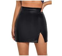 Leather Skirt Women's Faux PU Black Bodycon Mini High Waist Pencil Skirts Chic Ladies Basic High Waist Faux Leather Split Slim Mini Pencil Skirt Skirts for Women UK