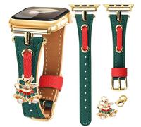 Leather Slim Band Compatible Apple Watch Strap Women 42mm 44mm 45mm 49mm, Retro Dressy Fancy Green Red Gold Leather Thin Wristband with T-Shape Metal Buckle for iPhone Watch Band Series 9 8 7 6 5 4 3