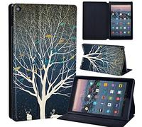 Leather slim lightweight Stand Cover Case Fit A m azon F i r e HD 10 Tablet 5th / 7th / 6th Generation - 2019, 2017, 2015 Release Tablet with Auto Wake/Sleep (painting deer 18)