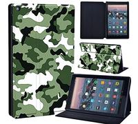 Leather slim lightweight Stand Cover Case Fit A m azon F i r e HD 10 Tablet 5th / 7th / 6th Generation - 2019, 2017, 2015 Release Tablet with Auto Wake/Sleep (green camouflage)