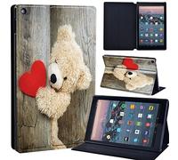 Leather slim lightweight Stand Cover Case Fit A m azon F i r e HD 10 Tablet 5th / 7th / 6th Generation - 2019, 2017, 2015 Release Tablet with Auto Wake/Sleep (teddy bear)
