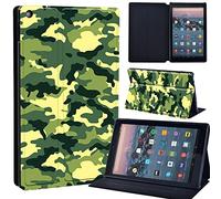 Leather slim lightweight Stand Cover Case Fit A m azon F i r e HD 10 Tablet 5th / 7th / 6th Generation - 2019, 2017, 2015 Release Tablet with Auto Wake/Sleep (green yellow camouflage)
