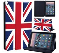 Leather slim lightweight Stand Cover Case Fit A m azon F i r e HD 10 Tablet 5th / 7th / 6th Generation - 2019, 2017, 2015 Release Tablet with Auto Wake/Sleep (British flag)