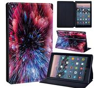 Leather slim lightweight Stand Cover Case Fit A m azon F i r e HD 10 Tablet 5th / 7th / 6th Generation - 2019, 2017, 2015 Release Tablet with Auto Wake/Sleep (red galaxy)