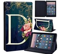 Leather slim lightweight Stand Cover Case Fit A m azon F i r e HD 10 Tablet 5th / 7th / 6th Generation - 2019, 2017, 2015 Release Tablet with Auto Wake/Sleep (initial letter D)