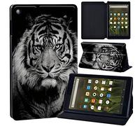 Leather slim lightweight Stand Cover Case Fit A m azon F i r e HD 8 Tablet 8th / 7th / 6th Generation - 2018, 2017, 2016 Release Tablet with Auto Wake/Sleep (Tiger)