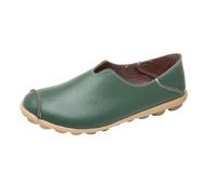 Leather Slip On Flats for Women Round Toe Non Slip Cushion Sole Flexible Lightweight Soft Insole Supportive Shoes Walking Driving Travel Picnic Shopping Casual Daily Fashion Footwear