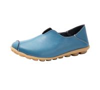 Leather Slip On Flats for Women Round Toe Non Slip Cushion Sole Flexible Lightweight Soft Insole Supportive Shoes Walking Driving Travel Picnic Shopping Casual Daily Fashion Footwear