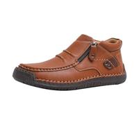 Leather Slip-On Loafers Mens Breathable Non-Slip Outdoor Hiking Trekking Trainers Lightweight Handmade Mens Brown Leather Slip On Shoes Comfort Classic Flat Loafers for Casual Driving Business