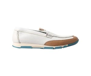 Leather Slipper Loafers White Brown Blue - male - Dolce & Gabbana - Loafers - Multicolor - 7 1/2 UK - Shoes 7 1/2 UK