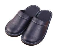 Leather Slippers For Men Indoor Outdoor，Pantoufles Mules En Cuir Pour Homme，Couple's Home Indoor Breathable Non-slip Slippers (Color : Blue, Size : EUR43-44)