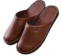 Leather Slippers For Men Indoor Outdoor，Pantoufles Mules En Cuir Pour Homme，Couple's Home Indoor Breathable Non-slip Slippers (Color : Brown, Size : EUR35-36)