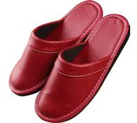 Leather Slippers For Men Indoor Outdoor，Pantoufles Mules En Cuir Pour Homme，Couple's Home Indoor Breathable Non-slip Slippers (Color : Dark red, Size : EUR39-40)