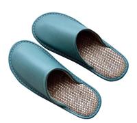 Leather Slippers Men Indoor Outdoor，linen Sandals Closed Toes，Couple's Home Indoor Breathable Non-slip Slippers Women (Color : Light blue, Size : 35/36 EU)