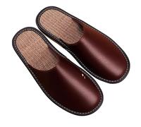 Leather Slippers Men Indoor Outdoor，linen Sandals Closed Toes，Couple's Home Indoor Breathable Non-slip Slippers Women (Color : Brown, Size : 43/44EU)