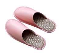Leather Slippers Men Indoor Outdoor，linen Sandals Closed Toes，Couple's Home Indoor Breathable Non-slip Slippers Women (Color : Pink, Size : 39/40 EU)