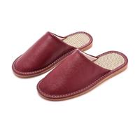 Leather Slippers Men Indoor Outdoor，linen Sandals Closed Toes，Couple's Home Indoor Breathable Non-slip Slippers Women (Color : Dark red, Size : 39/40 EU)