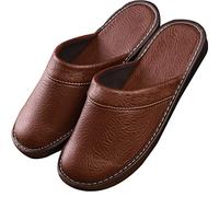 Leather Slippers Women Indoor Outdoor，leather Sandals Closed Toes，Couple's Home Indoor Breathable Non-slip Slippers Women (Color : Brown, Size : EUR35-36)
