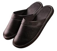 Leather Slippers Women Indoor Outdoor，leather Sandals Closed Toes，Couple's Home Indoor Breathable Non-slip Slippers Women (Color : Black, Size : EUR45)