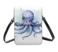 Leather Small Crossbody Bags for Women Cell Phone Purse Cellphone Wallet Blue little octopus Cell Phone Bag