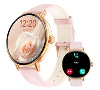 Leather Smart Watch for Womem Answer/Make Call,1.32"HD Dynamic Dial Fitness Watch with Heart Rate/Sleep/SpO2, Leahter Ladies Smartwatch for iPhone/Samsung/Android,IP68 Waterproof, 110+ Sport Mode-Pink