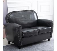 Leather Sofa Couch, Retro Industrial Style Seating for Coffee Shop, Barber Shop, Boutique Store, Apartment or Rental Room, Four-Seater