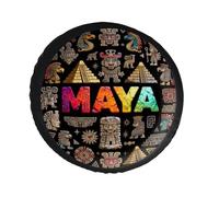 Leather Spare Tire Cover with Maya Civilization Chichén Itzá Totem Pattern, for Car SUV MPV RV Truck(Type A,30 inch)