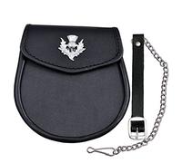 LEATHER SPORRAN LEATHER WITH CHROME THISTLE CREST FREE CHAINSTRAP