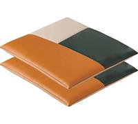 Leather Square Chair Pads, Water-Resistant & Soft Seat Cushs for Dining Room, Kitchen, Office - Machine Washable, Brown & Yellow, 40x40cm, Set of 4