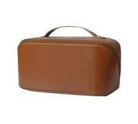 Leather Square Cosmetic Bag Beauty Skin Care Large Capacity Portable Handheld Cosmetic Case(Brown)